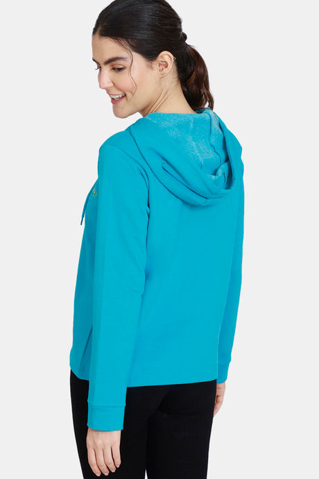 Zivame Fleece Marl Knit Cotton Hoodie With Soft Brushed Back - Enamel Blue — image 3